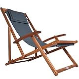 Casaria® Sonnenliege Holz Wetterfest Klappbar Verstellbar 160kg Belastbar Armlehne Nackenkissen Garten Balkon Liegestuhl Akazie 94x94x60cm Anthrazit