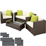 tectake Hochwertige Alu Luxus Lounge Set Poly-Rattan Sitzgruppe Gartenmöbel mit 4 extra Kissen -diverse Farben- (Antik-Braun)
